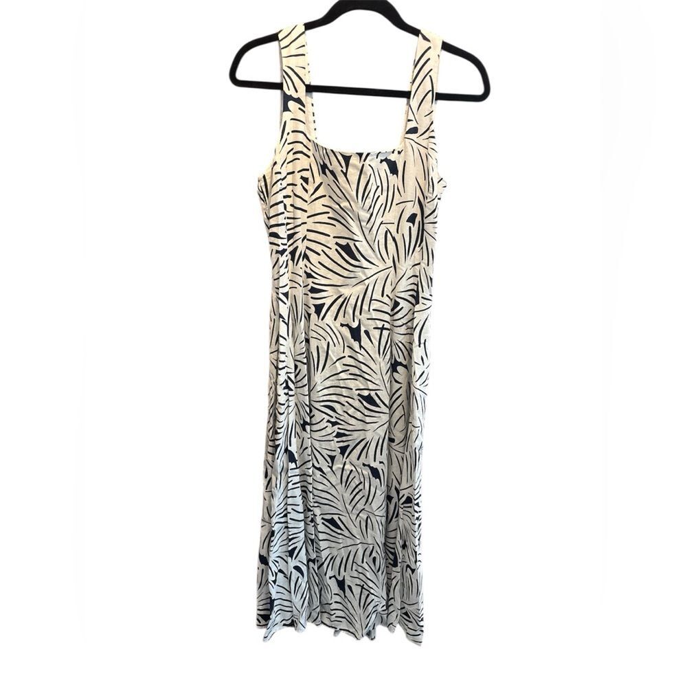 Nicole Miller Womens Linen Blend Sleeveless Shift Dress Leaf Print US 8 White